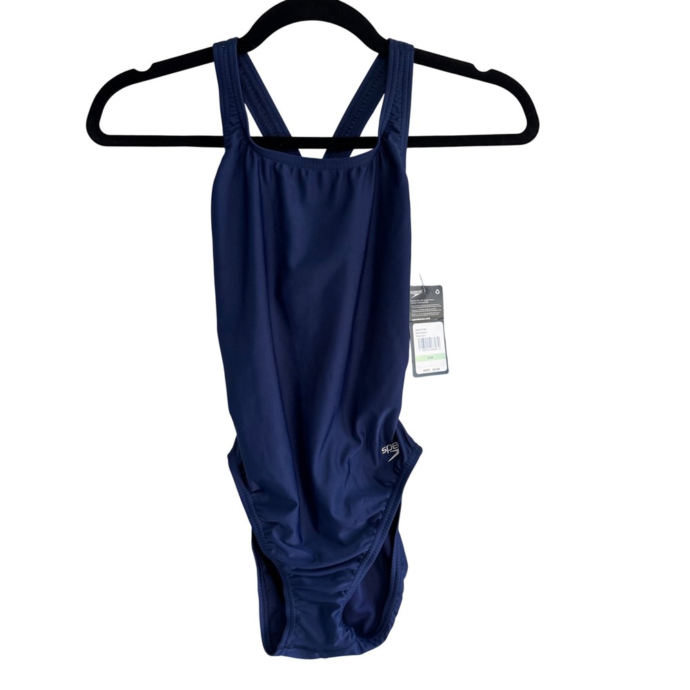 Speedo‎ Team Navy One Piece Swimsuit Women Size 8 34 Racerback Training Suit NEW